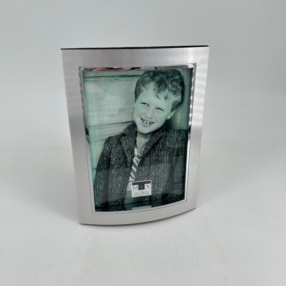 Burnes of Boston Silver Curved Metal 5x7 Picture Frame Brushed Satin Convex